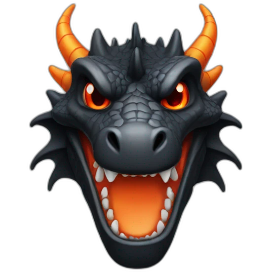 Black dragon with red teeth and orange eyes emoji