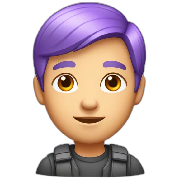 a friendly person, set front-facing and center, transparent background. Approachability, easy-going, gentle, versatile, wide age range, nondescript gender. Purple-orange hair emoji