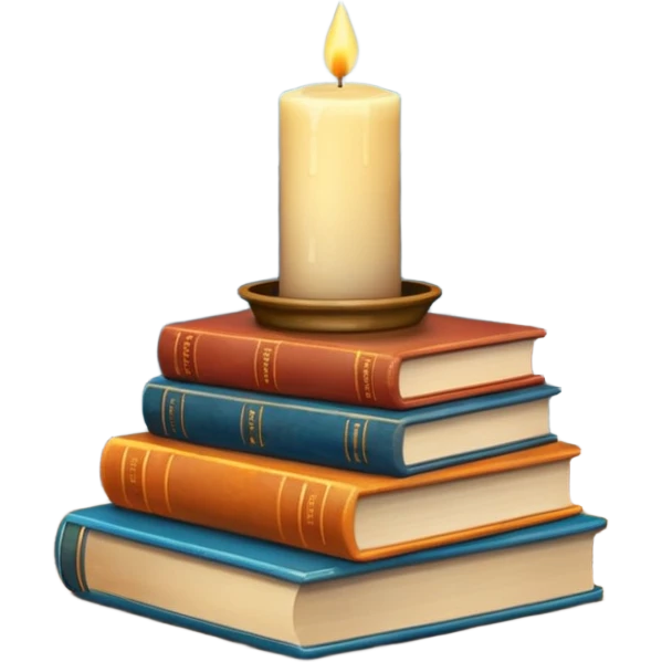 stack of books and a candle emoji by a window with rain and cool autumn scenery emoji