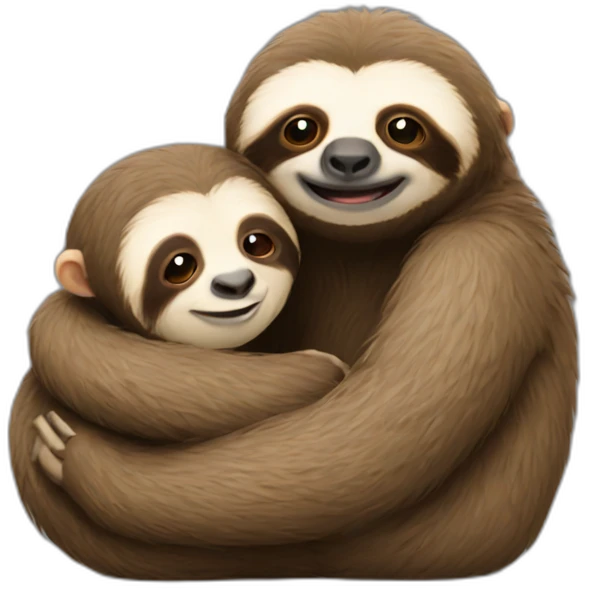 sloth and cute monkey hugging emoji