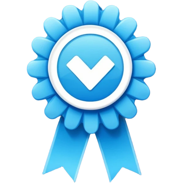 A flat blue verified badge icon with a white checkmark, 12-point rounded rosette shape, vibrant blue gradient, white background." emoji