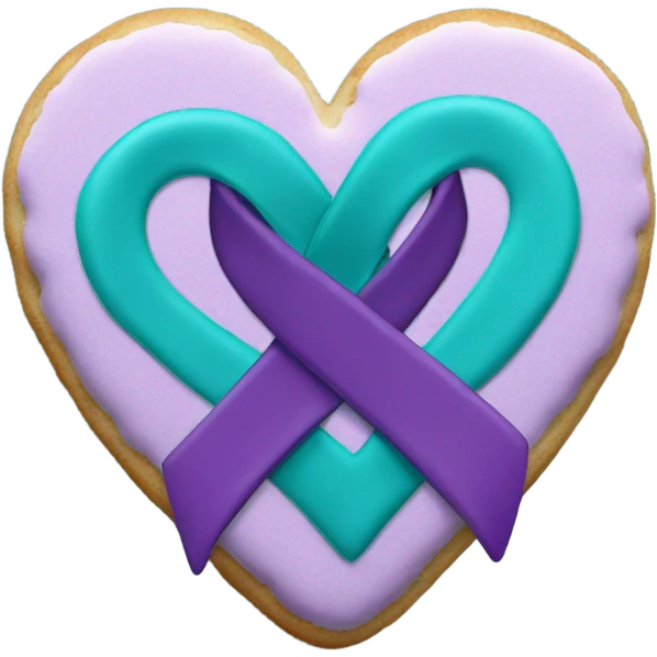 Purple teal Suicide awareness ribbon, heart cookie emoji