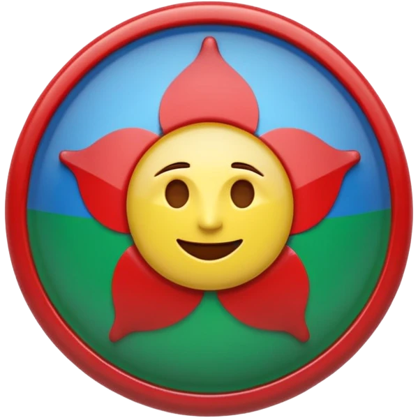 A glossy 3D emoji icon of the Romani flag. The flag is a horizontal bicolor, blue on top and green on bottom. A red spoked wheel chakra symbol is centered across the middle. The style is cute, rounded, shiny, plastic texture, digital icon art, isolated on a plain background. emoji