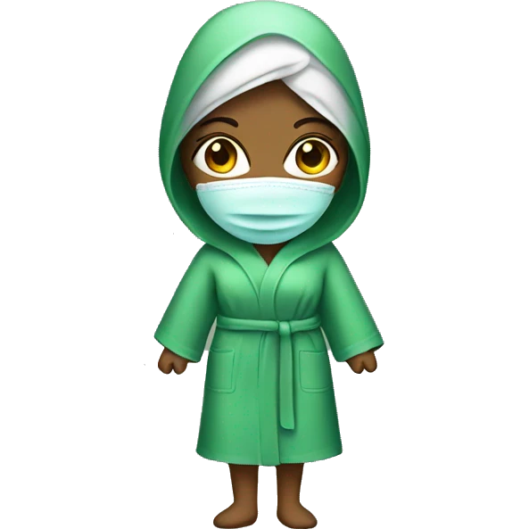Girl wearing green spa mask and bath robe  emoji