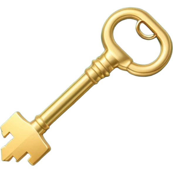 3D key icon with subtle glow effect, modern glossy style, deep green (#0B3D2C) and gold (#C9B037), elegant and minimal, transparent background, premium render emoji