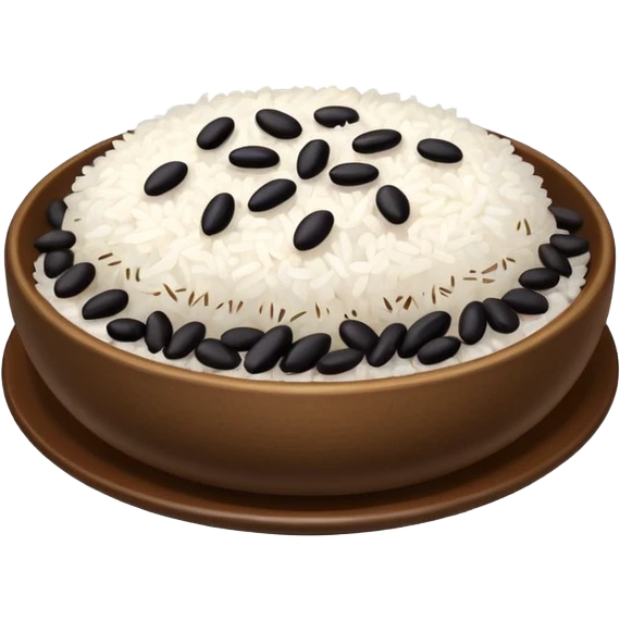 a plate with white rice and black beans, simple, clear, visually appealing emoji