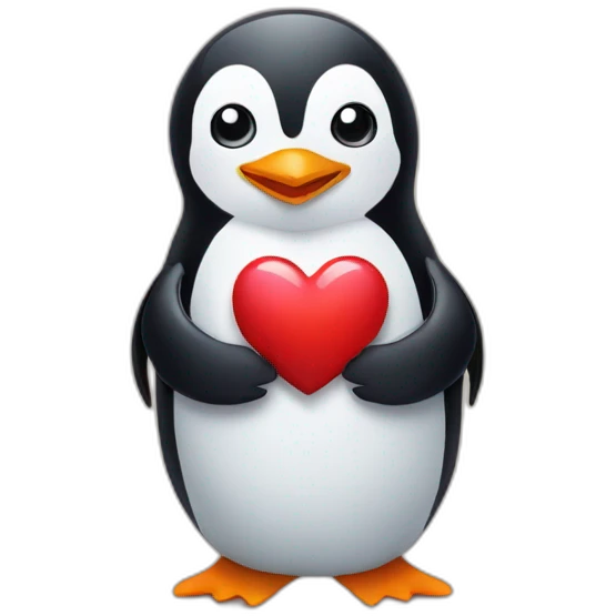 penguin holding a heart emoji