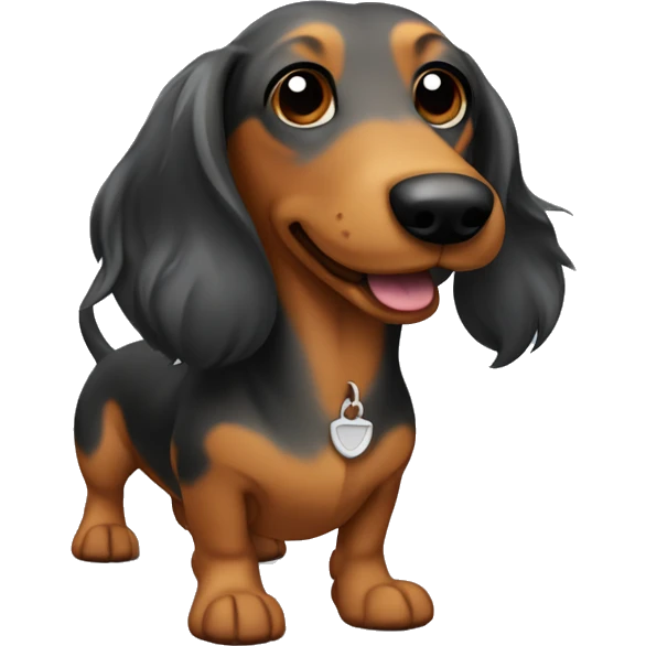 Wiener dog with long hair, brown, black and grey with Carmel color paws  emoji
