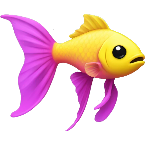 tiny fish with purpleish pink front half, neon yellow back half and black dot on top fin emoji