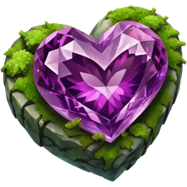 mossy heart shaped natural colorful crystal purplish rock emoji