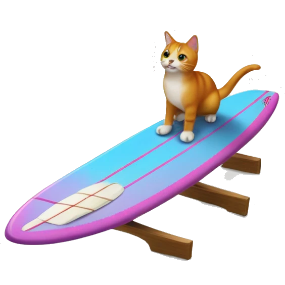 Delfín encima de una tabla de surf con un gato encima emoji
