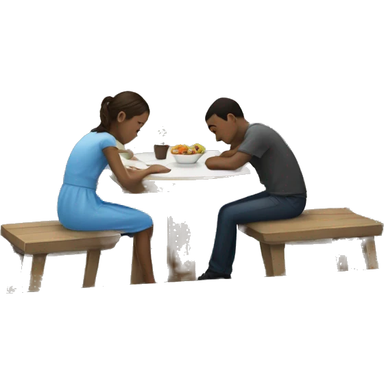 girl and boy at table emoji