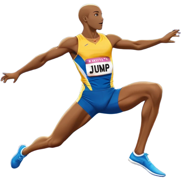 An icon featuring a combination of athletic disciplines: a sprinter dashing down the track, a high jumper clearing the bar, a javelin thrower in action, and a long jumper mid-air. The background shows a vibrant stadium with cheering crowds, bright lights, and a clear sky. emoji
