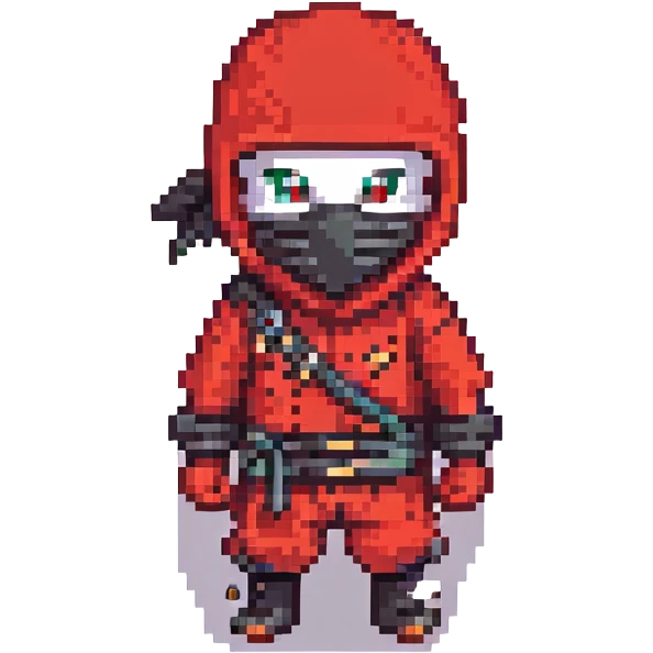 masked ninja, pixel art style, red costume emoji