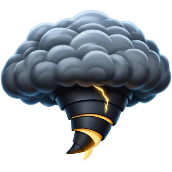 A Discord emoji of a dark, stylized tornado with lightning bolts inside a black circular frame. High contrast, aggressive lines, white background. emoji