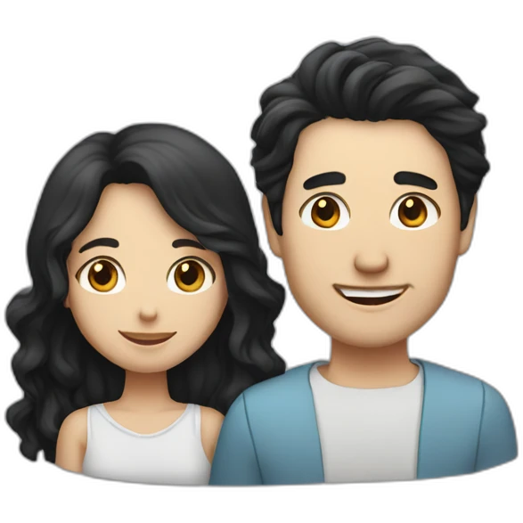 Family formed by a White man and a White woman with long black hair and small black border collie emoji