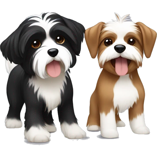 black and white havanese fighting a brown and white yorkie in a boxing ring  emoji