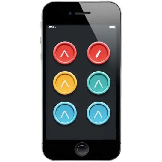 Minimalistic flat vector icon, iOS style, thin black contour on white background. Smartphone with basic UI elements inside: toggle switch, segmented control, and bottom tab bar. Clean, no text, no shadows emoji