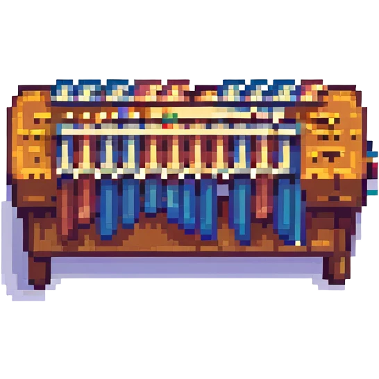 Make this marimba more colorful, keep the pixel art style, no background. emoji