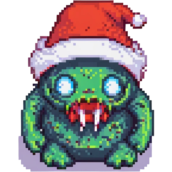 Add a red hat that says 'MAGA' in white letters to the slime monster, keep pixel art style, with no background. emoji