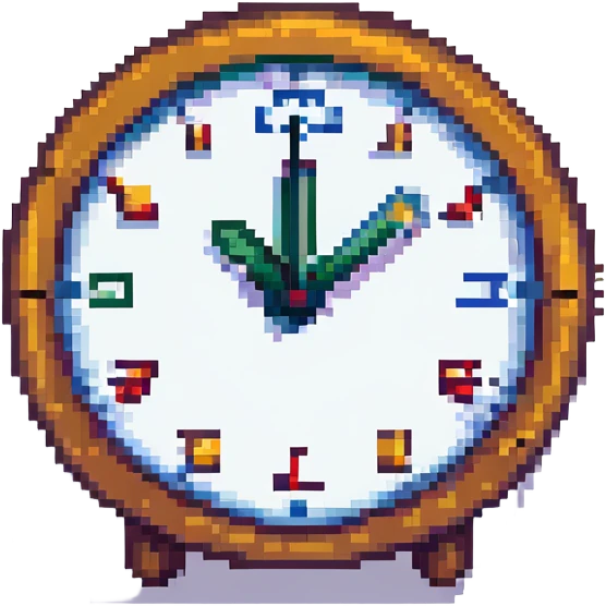 clock with hands at 5pm, end of shift, pixel art style emoji