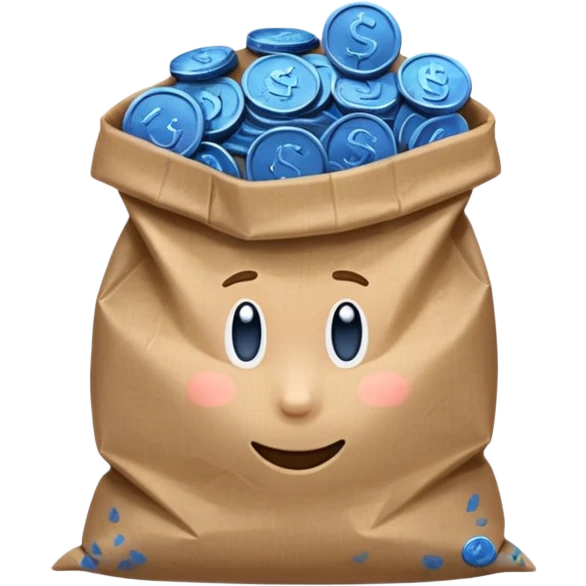 brown bag of blue coins emoji