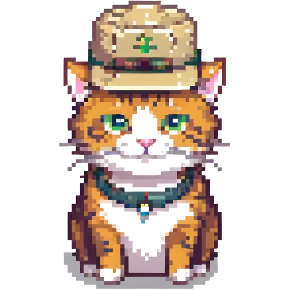 cat with a hat, pixel art style emoji