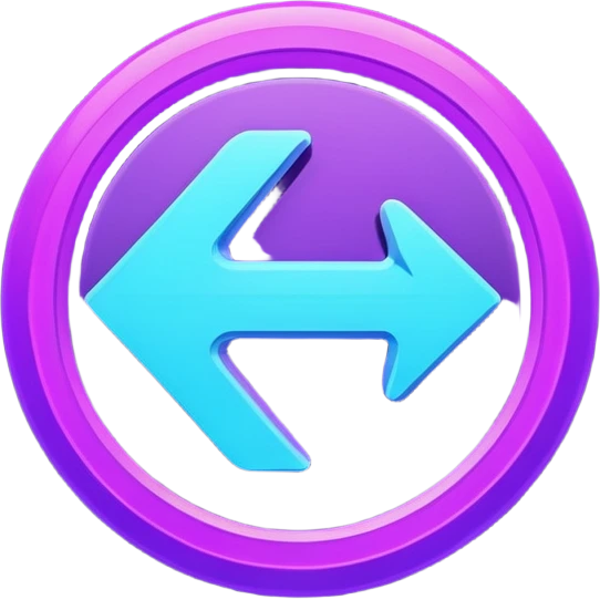 Futuristic “refresh/replay” arrow in Virtuosa style: rounded shape, blue (#00A9F4) and violet (#9A1AFF) neon glow, smooth 3D look, friendly and modern. No text. Full background (not transparent).
 emoji