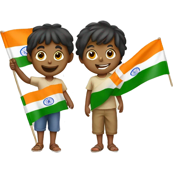 Two young boys aged 4 and 3 waving Indian flag  emoji