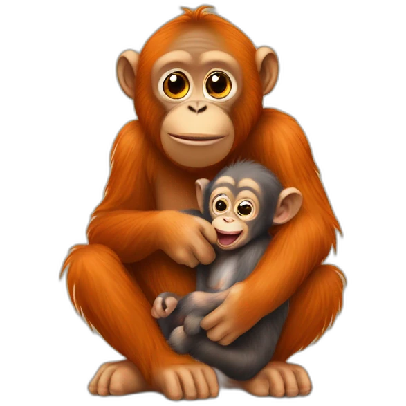 un orang-outan avec un bébé singe emoji