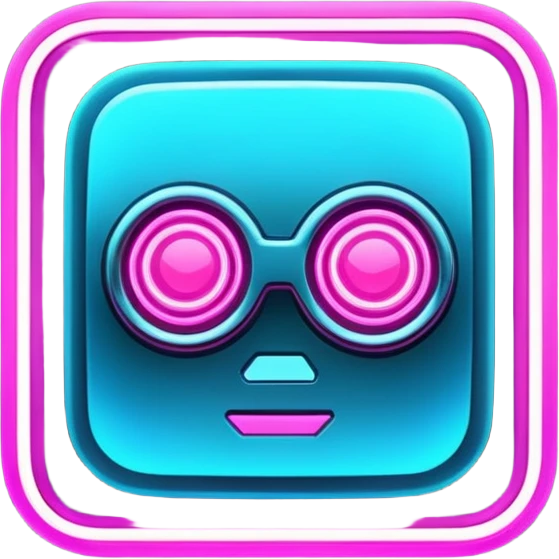 A neon, cyberfunk app logo, square, with "yyy" emoji