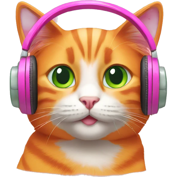 orange cat with green eyes with pink headphones emoji