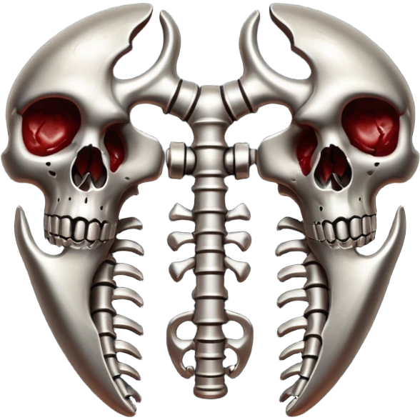 metallic anatomic bones with traces of blood, steel texture, dark dramatic tone, clean background emoji