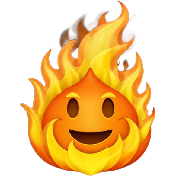 el simbolo de fuego como dibujito animado que tenga en la mano un telefono emoji