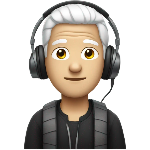 Man with white hair and beats emoji