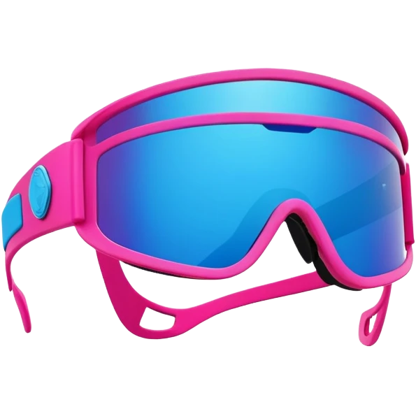 sporty neon hot pink shield visor sunglasses with extra thick frame and integrated strap, heavy-duty build, one-piece mirrored lens with blue reflection emoji