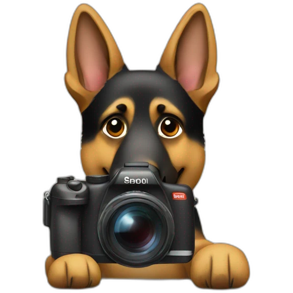 German shepherd with camera emoji