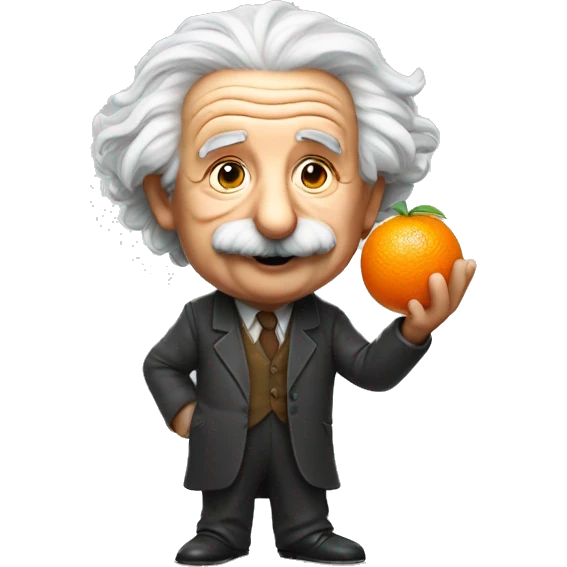 Albert Einstein holding an orange in his hands emoji