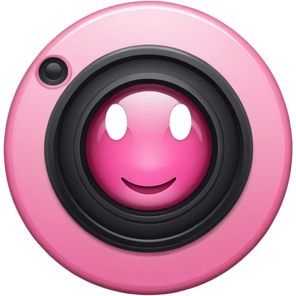 A round camera lens, apple emoji style, minimalist, with highlights, pink emoji