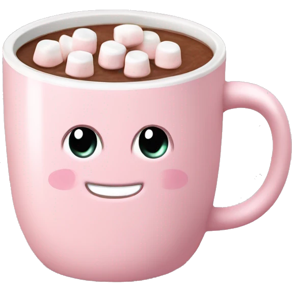 Light Pink mug of hot chocolate with marshmallows  emoji