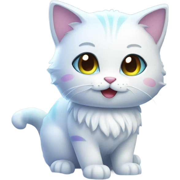 Kawaii iridescent cat playing in snow  emoji
