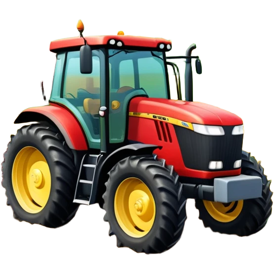 An icon representing a Farming Simulator 22, with a detailed tractor, plowing fields under a bright sky with a colorful rural landscape. The design includes farming tools, crops and barns, symbolizing the immersive experience of managing a farm. Transparent background. emoji