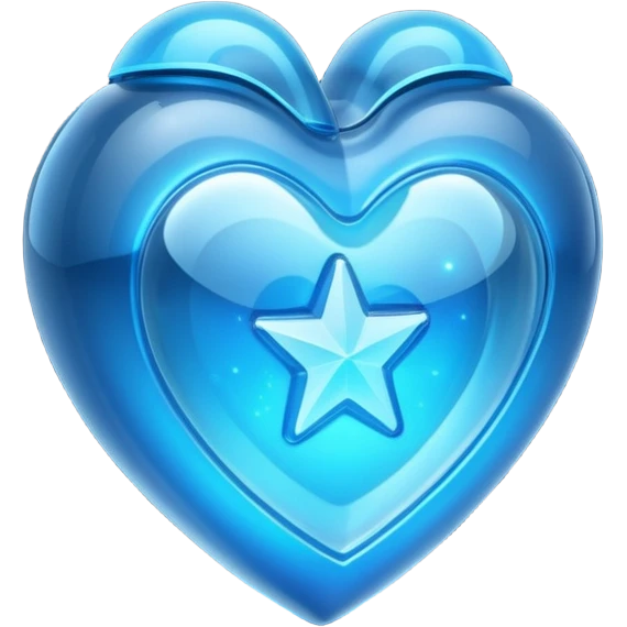 A translucent 3D heart with a sci-fi blue star inside emoji