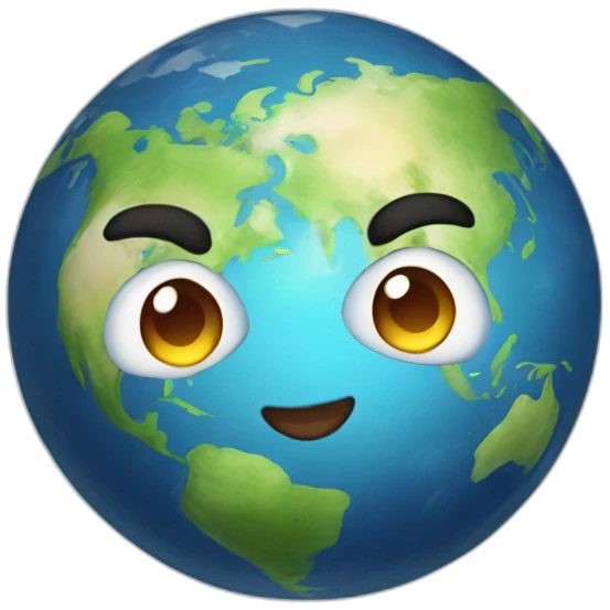 planet earth with cartoon face with smiling eyes emoji