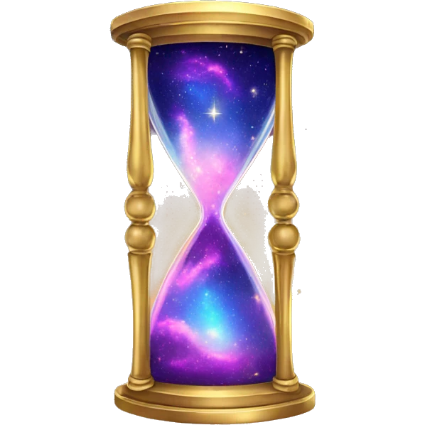 Gilded sparkling shimmering hourglass with nebula galaxy golden inside emoji