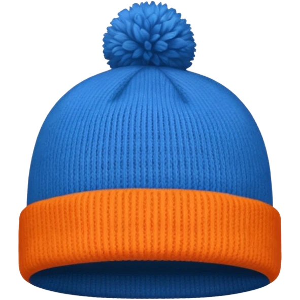 a blue beanie with an orange rim, and an orange puff dot at the top emoji