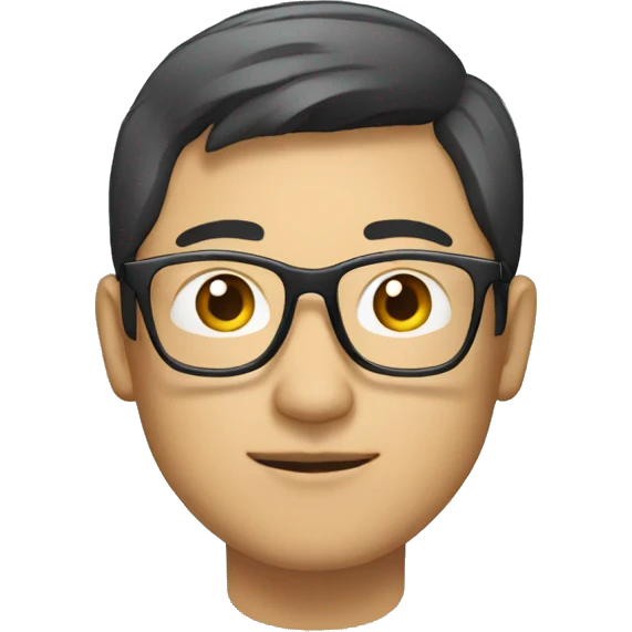 Asian-looking guy with glasses working on his laptop.  emoji