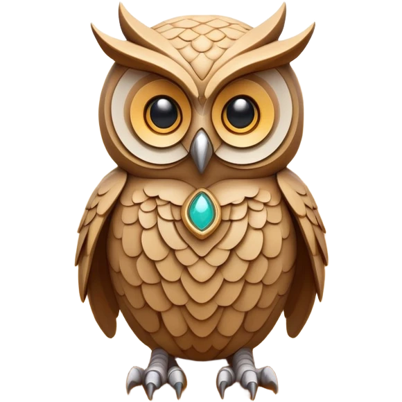 A guardian made of interlocking dunes that forms temporary bodies from compressed sand, adorned with gemstone eyes that change color to warn of approaching sandstorms or oasis locations. owl body emoji