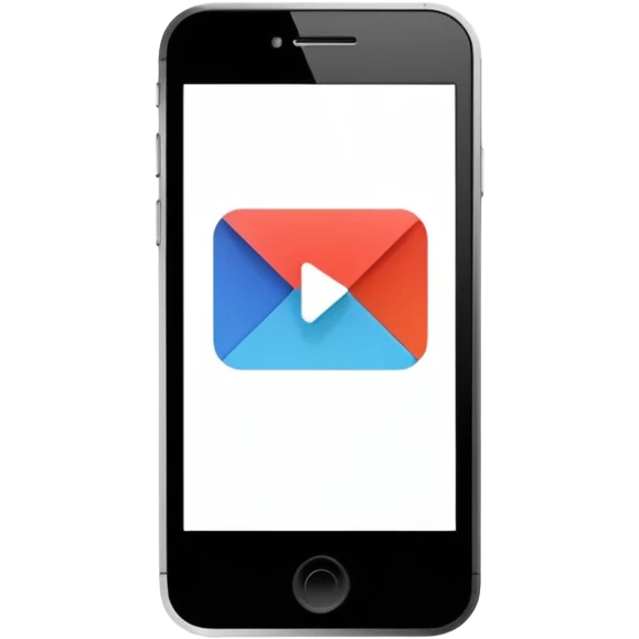 Minimalistic flat vector icon, iOS style, thin black contour on white background. Smartphone with play button and short video frames around it. Clean, no text, no shadows emoji