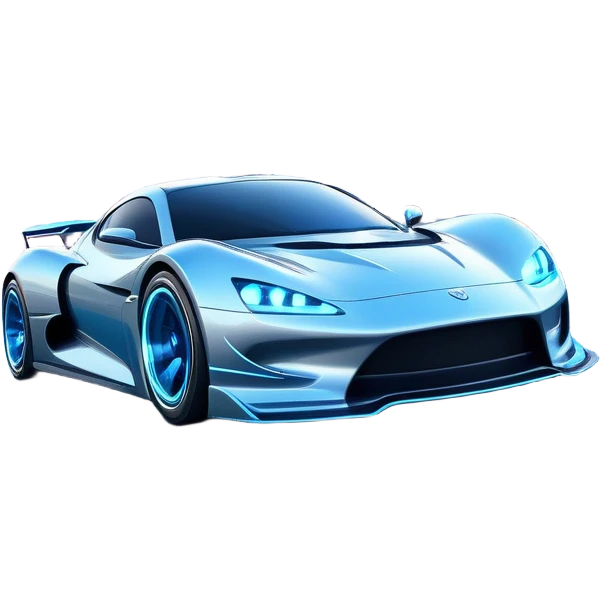 An icon showing a sleek car speeding through a neon-lit cityscape, inspired by Need for Speed. The design features dynamic motion lines, glowing tires, and a vibrant city backdrop with skyscrapers and lights. The rush of high-speed racing is highlighted. Transparent background. emoji